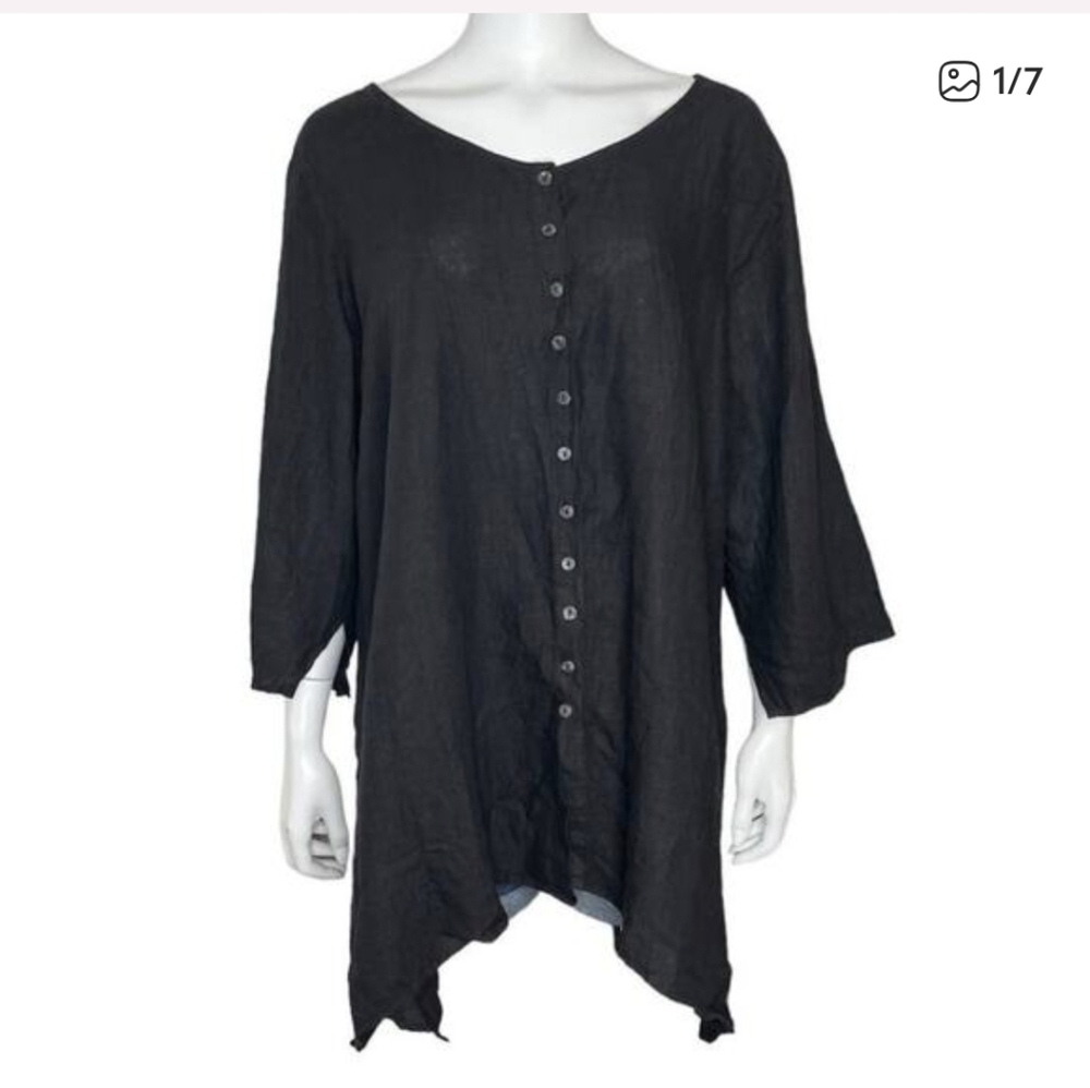 Soft Surroundings Black Linen Top Size XL Extra Large
